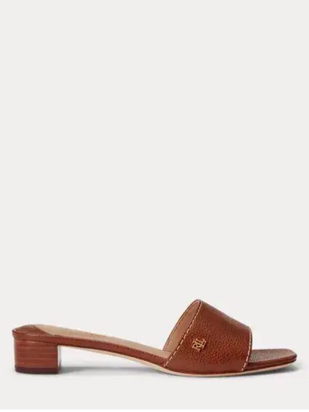 Lauren Ralph Lauren Faye Tumbled Leather Open-Toe Slide with Gold RL Accent - Picture 3 of 7
